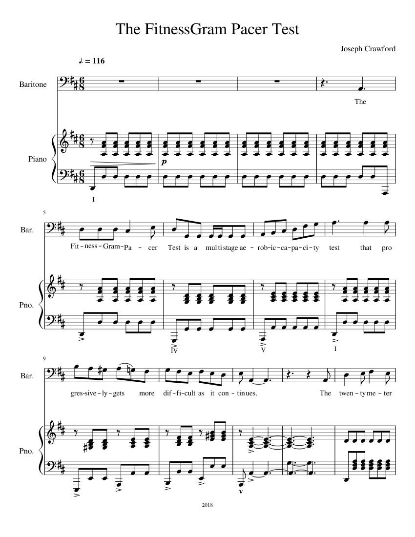 The Fitnessgram Pacer Test Sheet Music For Piano Voice Download