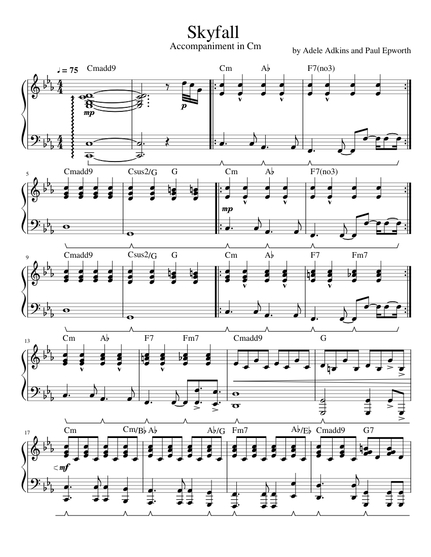 Skyfall Piano Accompaniment sheet music for Piano download free in PDF