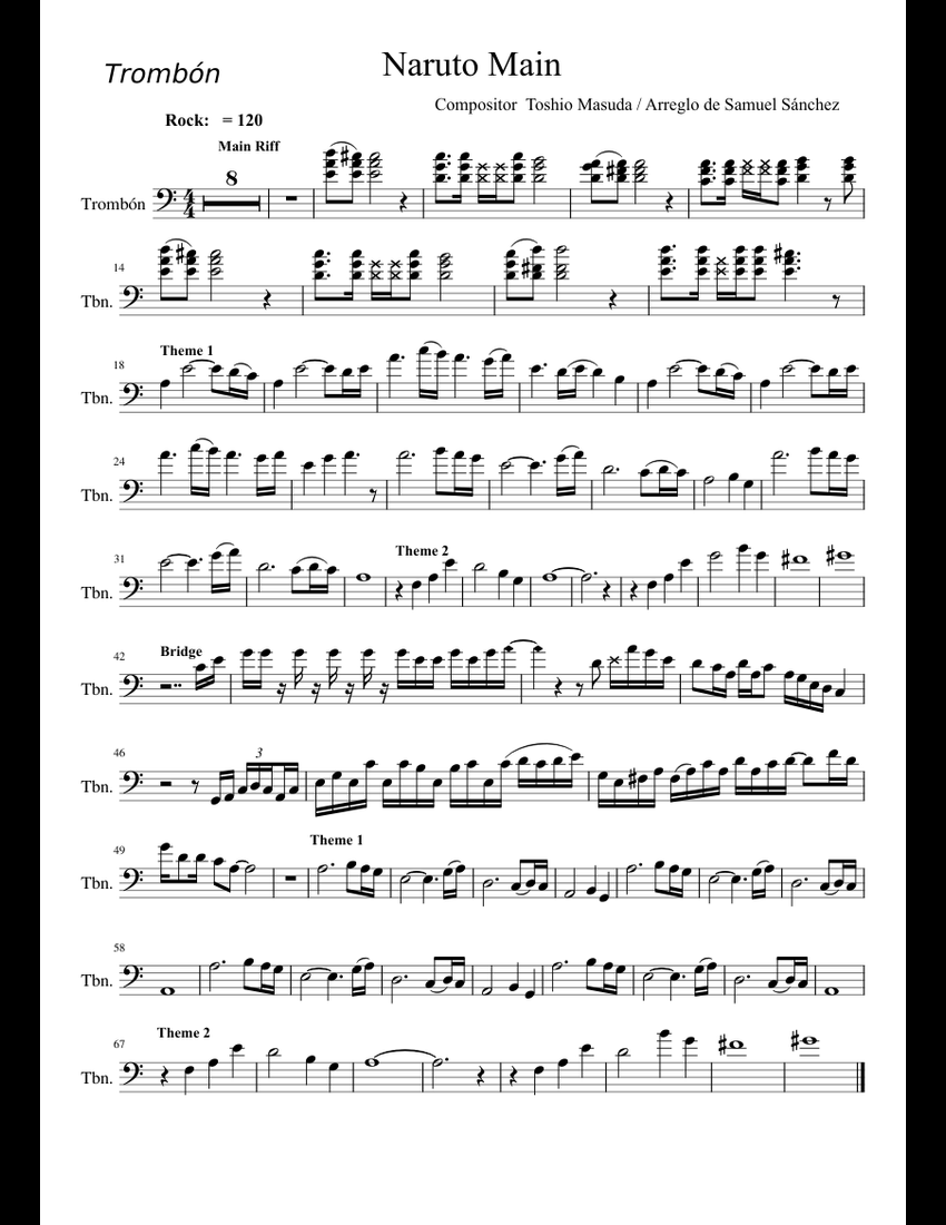 Naruto Main Theme sheet music for Trombone download free in PDF or MIDI