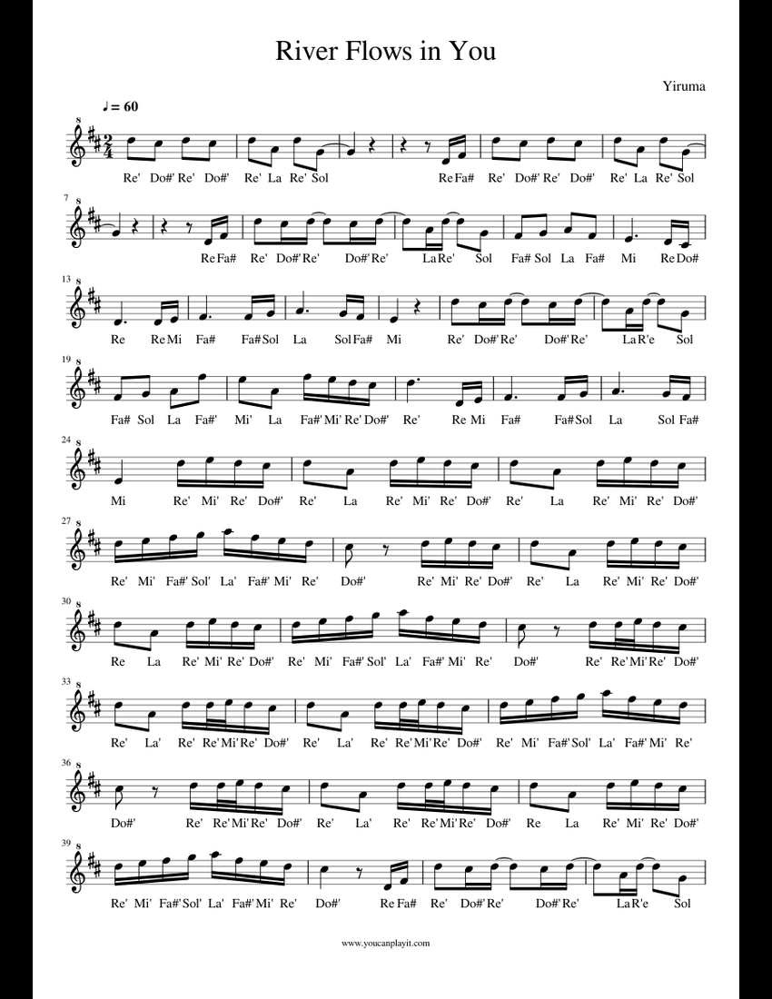 River Flows in You sheet music for Recorder download free in PDF or MIDI