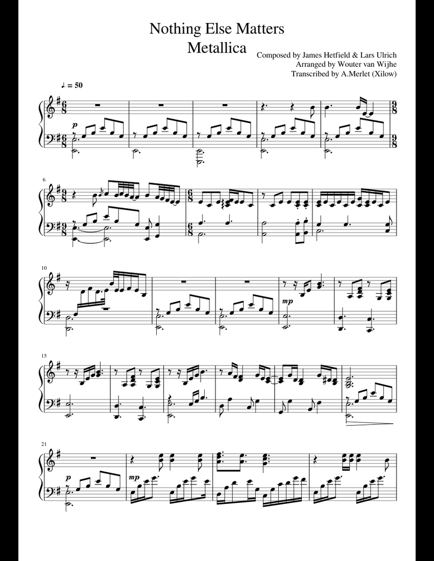 Nothing Else Matters - Metallica sheet music for Piano download free in