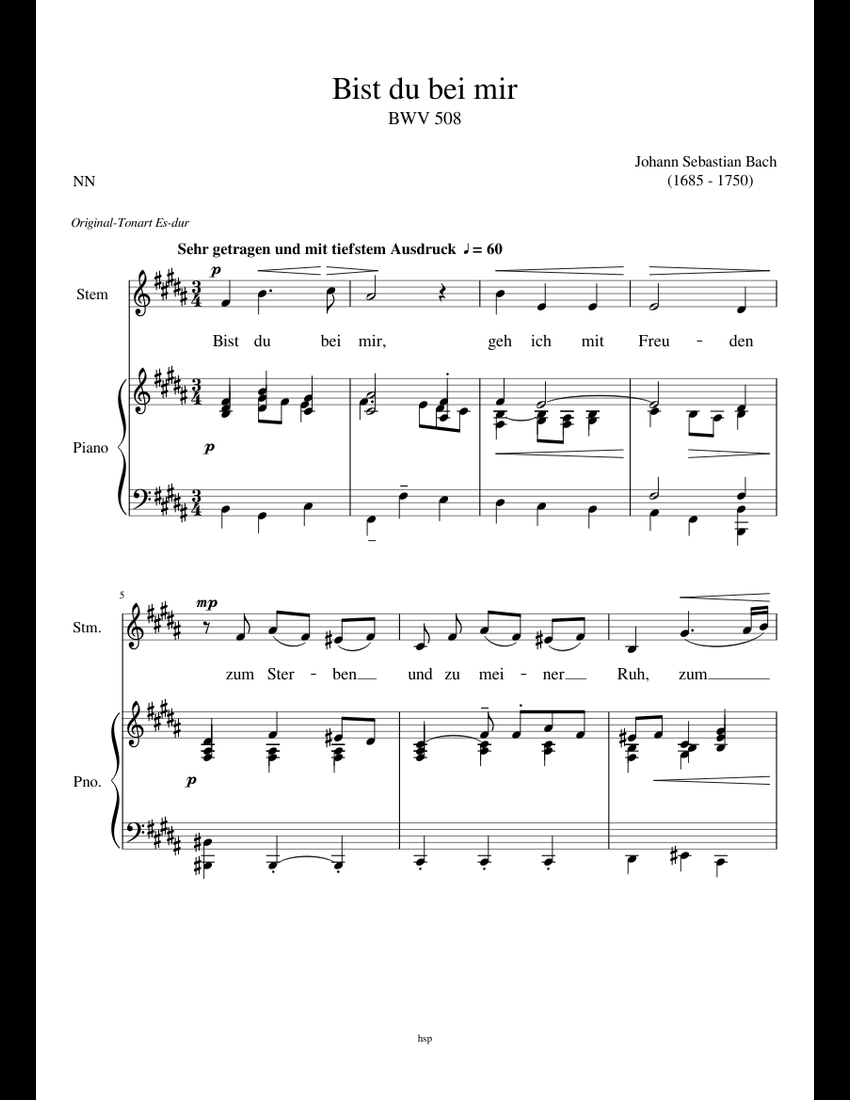 bist du bei mir sheet music pdf free download
