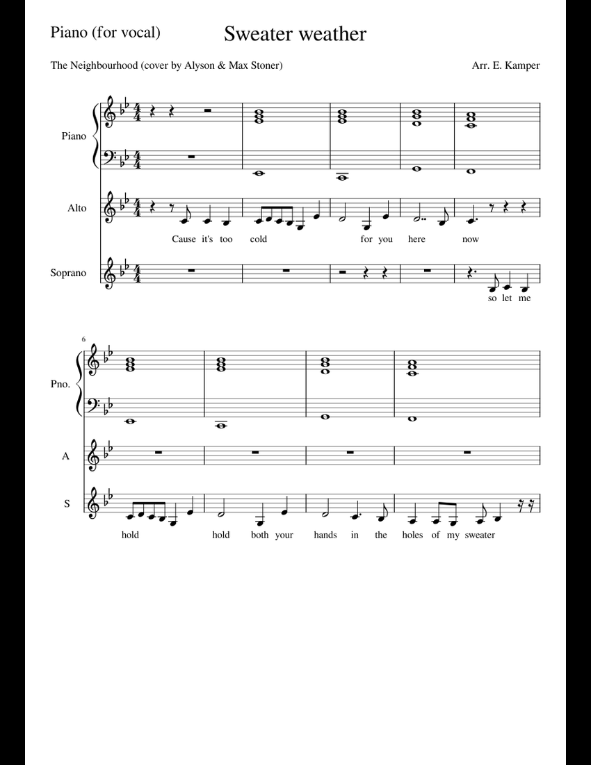 Sweater weather sheet music for Piano, Voice download free in PDF or MIDI