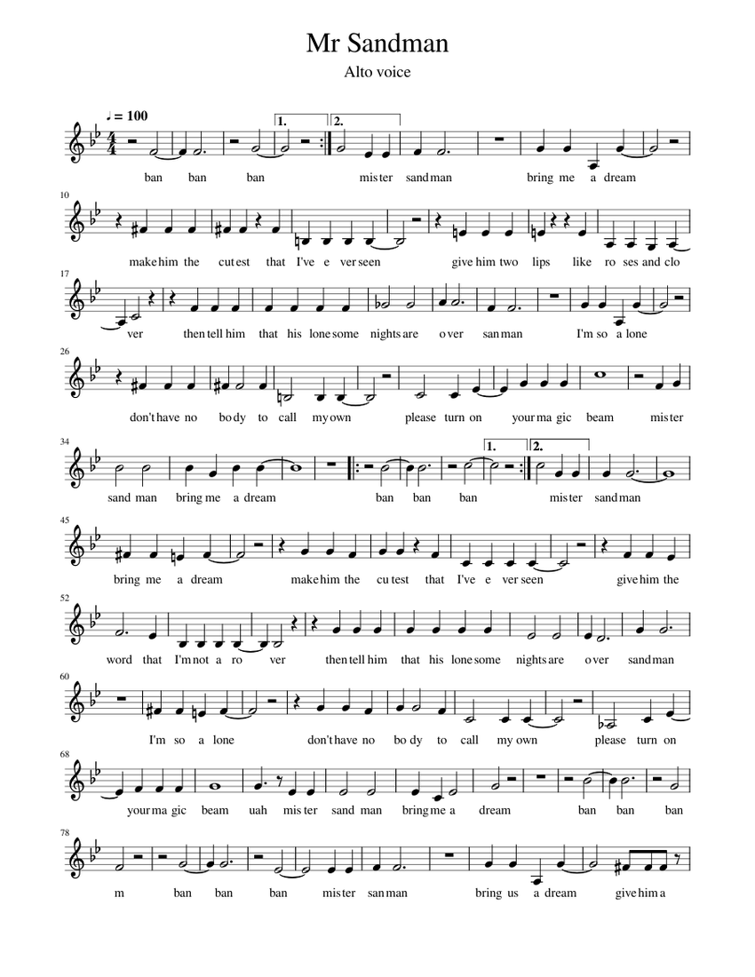 Mr Sandman sin divisi Sheet music for Piano | Download free in PDF or
