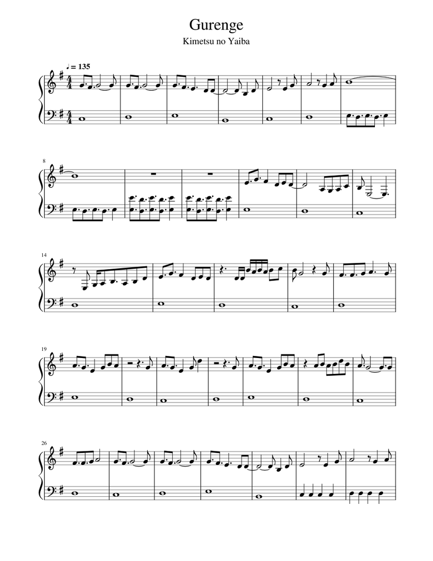 Gurenge - Demon Slayer Sheet music for Piano (Solo) | Musescore.com
