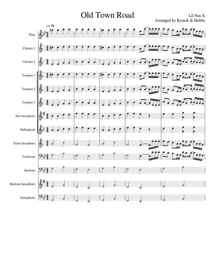 Old Town Road Stand Tune Sheet Music For Flute Clarinet Trumpet