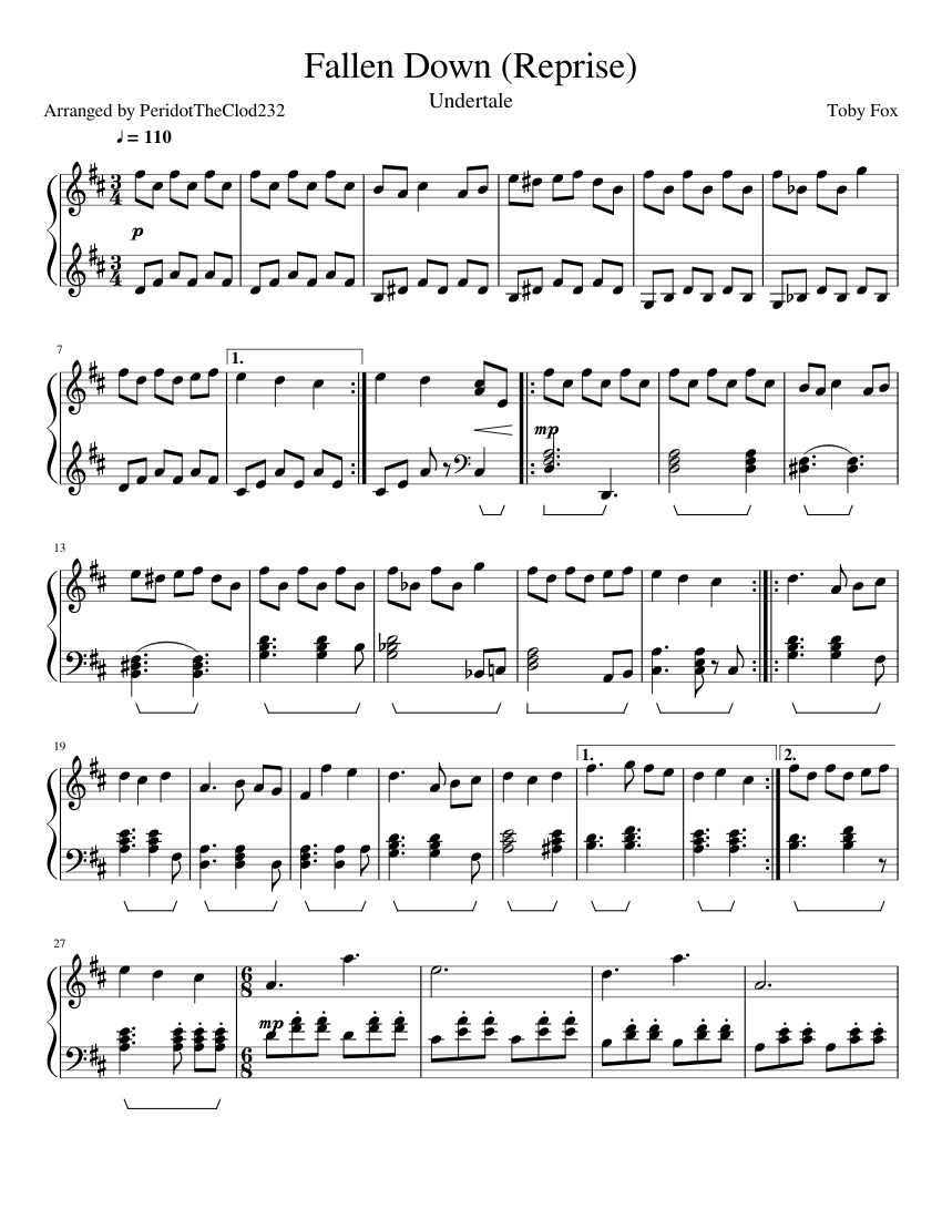 Fallen Down (Reprise) Sheet music for Piano (Solo) | Musescore.com