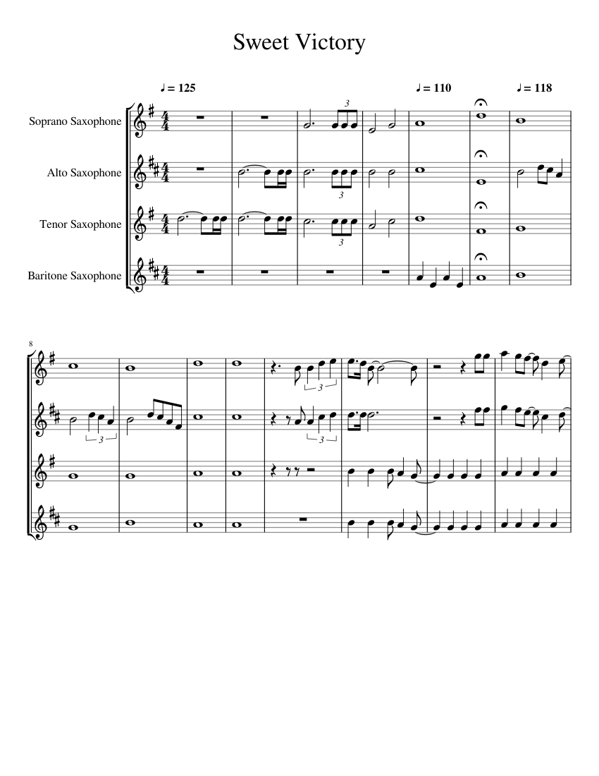 Sweet Victory Sheet Music For Soprano Saxophone Alto Saxophone Tenor Saxophone Baritone 