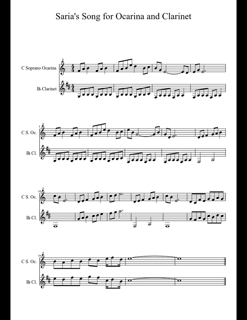 Saria's Song for Ocarina and Clarinet sheet music download free in PDF
