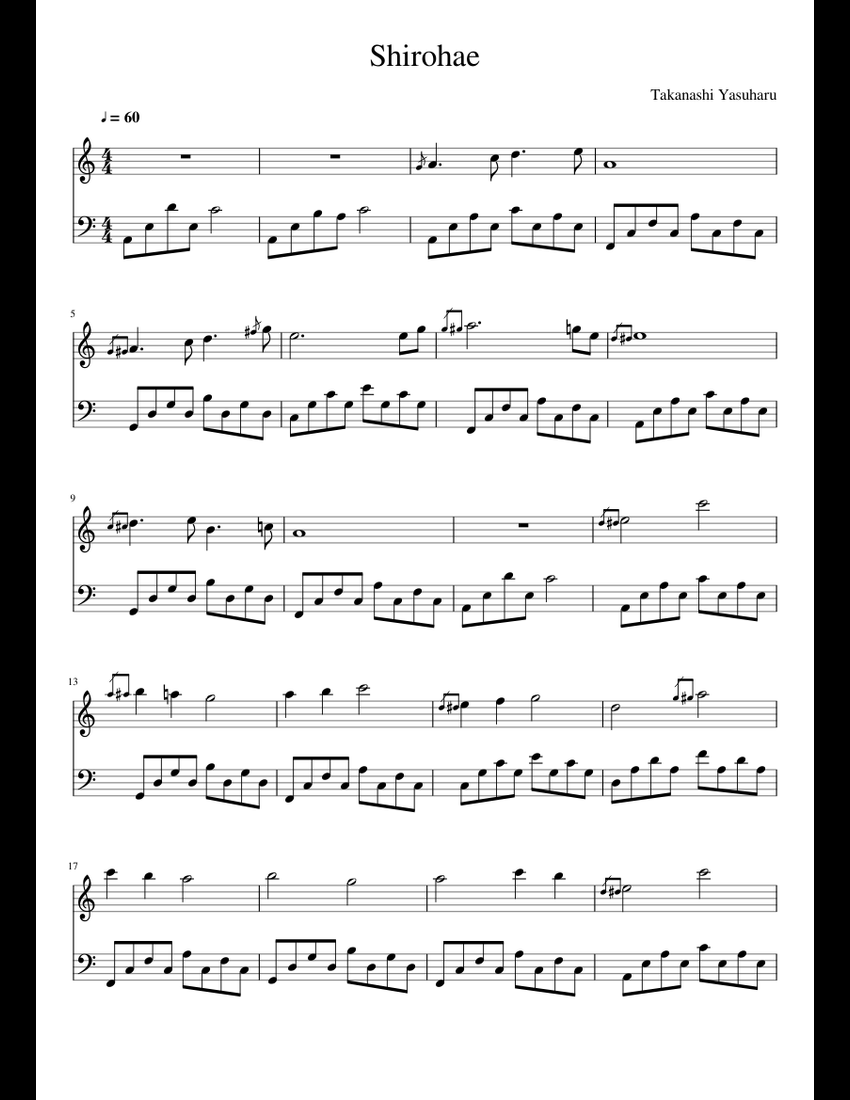 Shirohae Naruto OST sheet music for Piano download free in PDF or MIDI