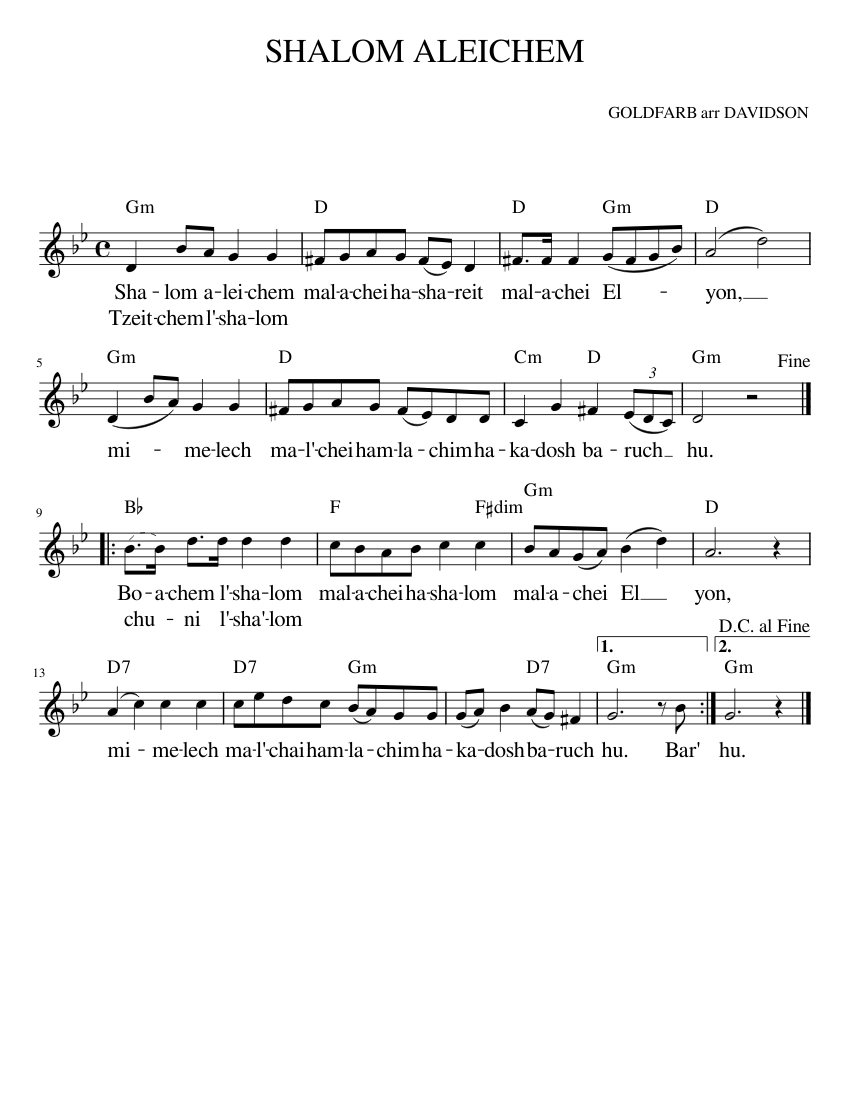 SHALOM ALEICHEM Sheet music for Piano (Solo) | Musescore.com