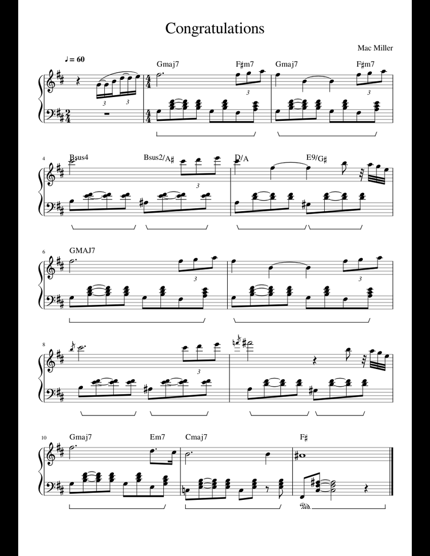 Congratulations - Mac Miller sheet music for Piano download free in PDF