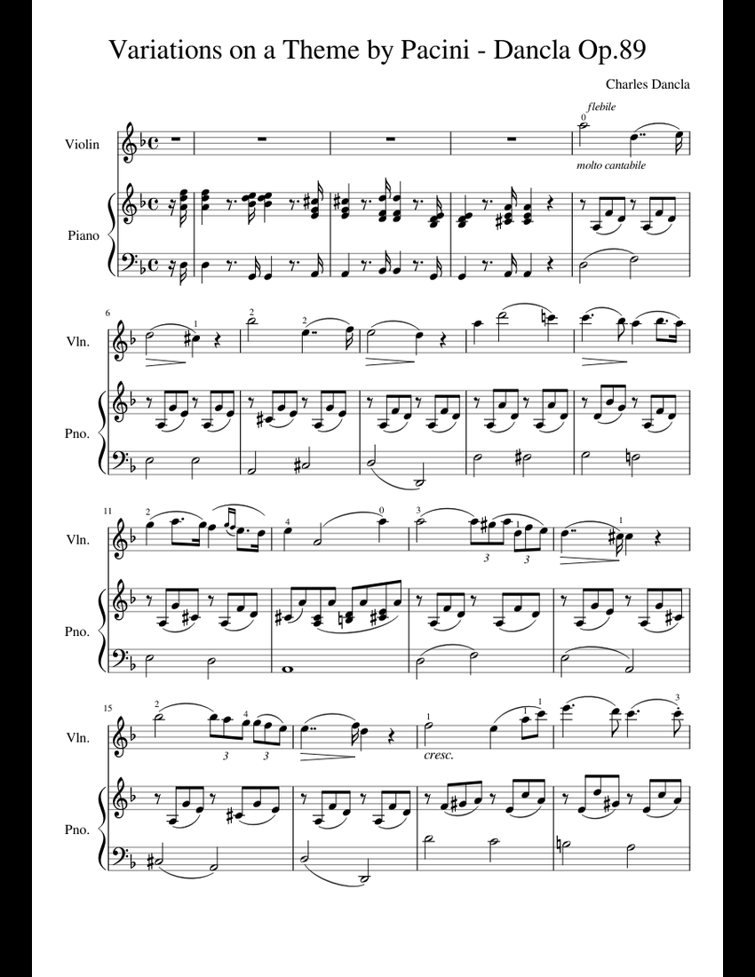 Variations on a theme by pacini dancla op 89 sheet music for violin