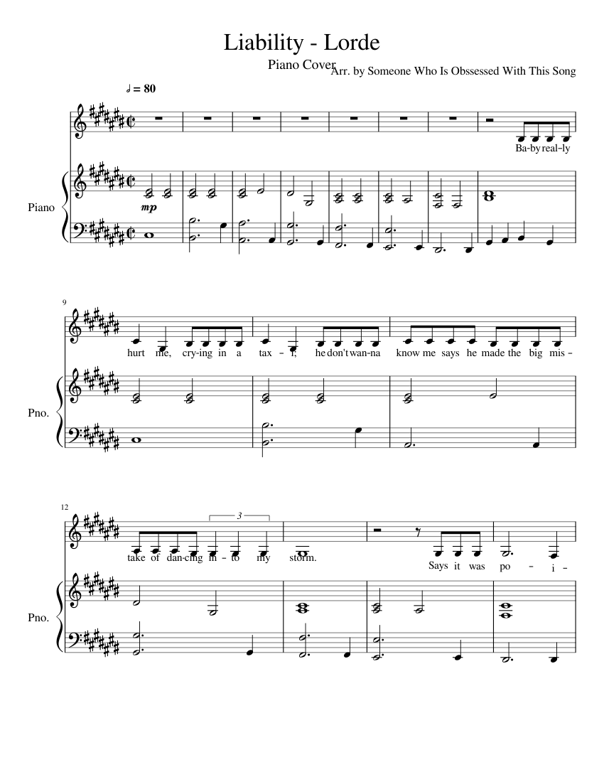Liability Lorde Simple Piano w Vocals Sheet music for