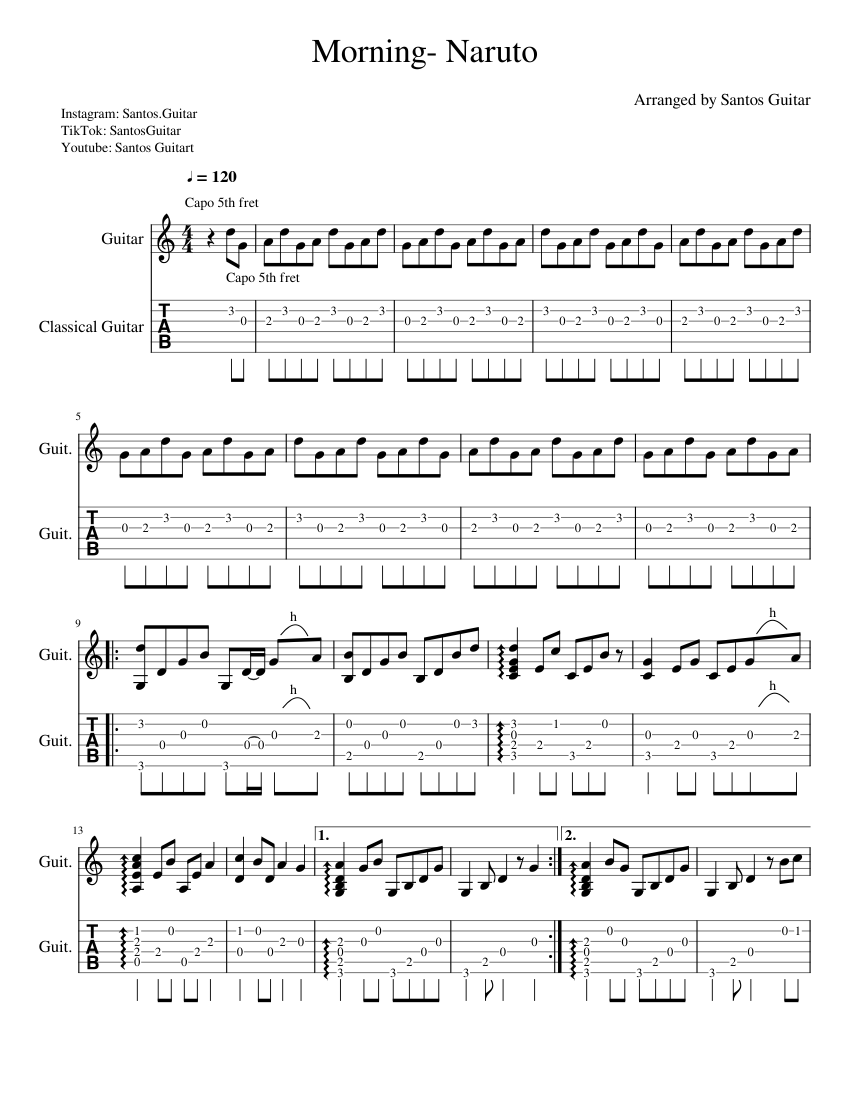 Morning Naruto Fingerstyle Guitar Sheet music for Guitar (Solo)
