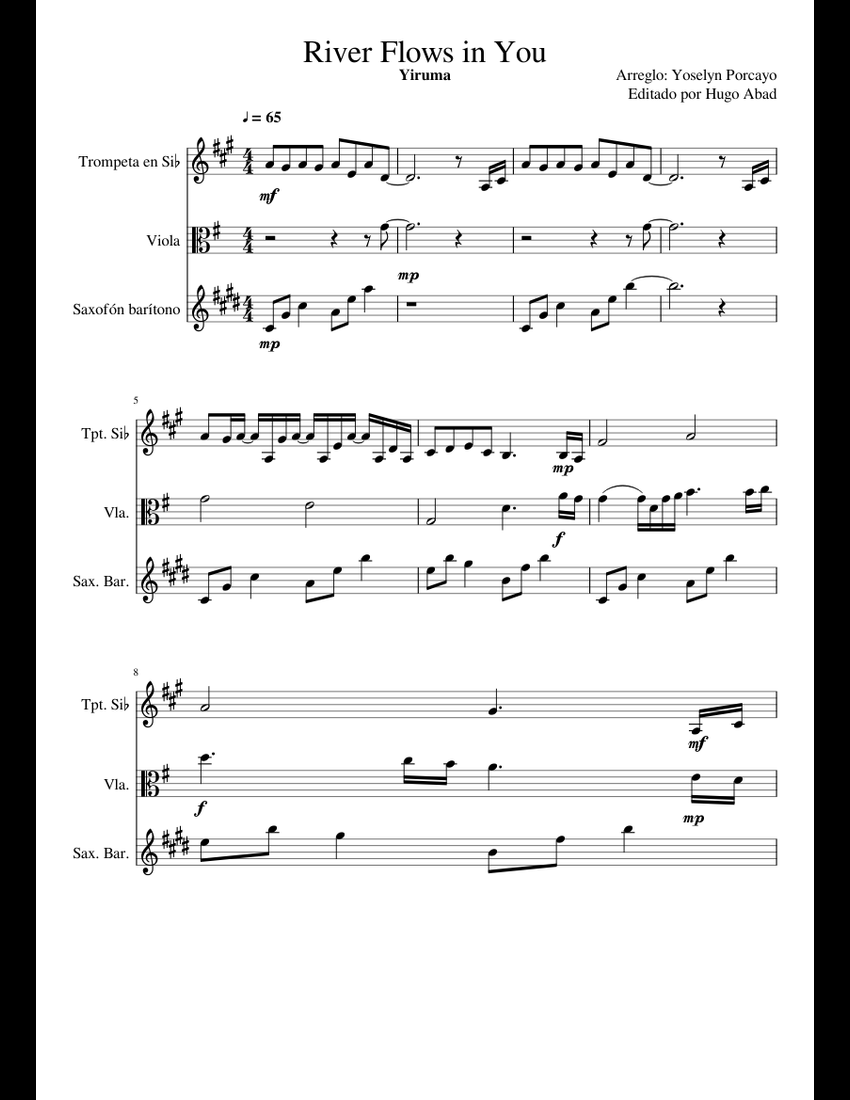 River flows in you - Young Duet sheet music for Trumpet, Viola