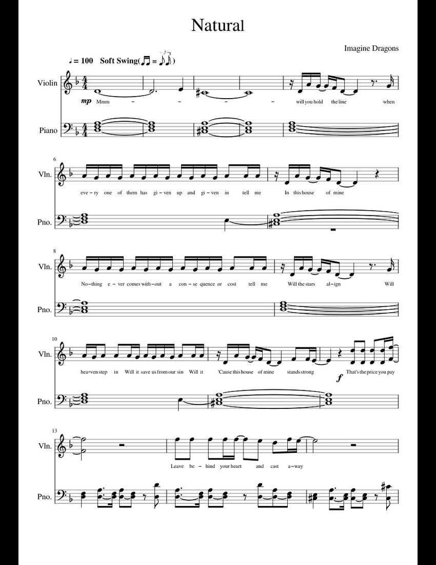 Natural - Imagine_Dragons sheet music for Violin, Piano download free ...