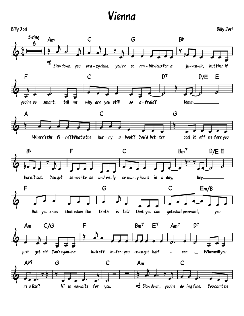 Vienna Billy Joel Sheet music for Piano | Download free in PDF or MIDI