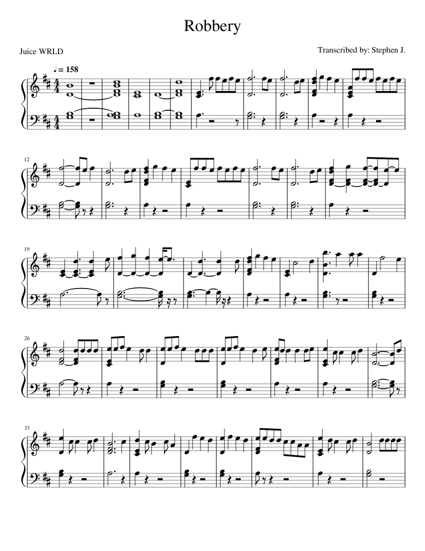 Robbery - Juice WRLD Sheet music for Piano (Solo) | Musescore.com