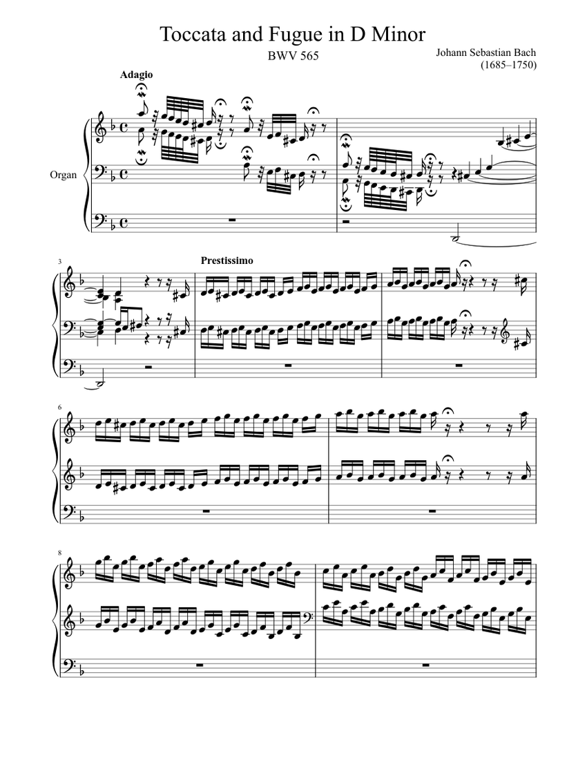 Toccata and Fugue in D Minor sheet music for Organ download free in PDF