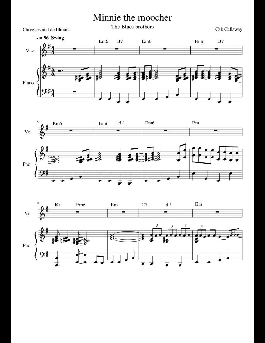 Minnie the moocher sheet music for Piano, Voice download free in PDF or MIDI