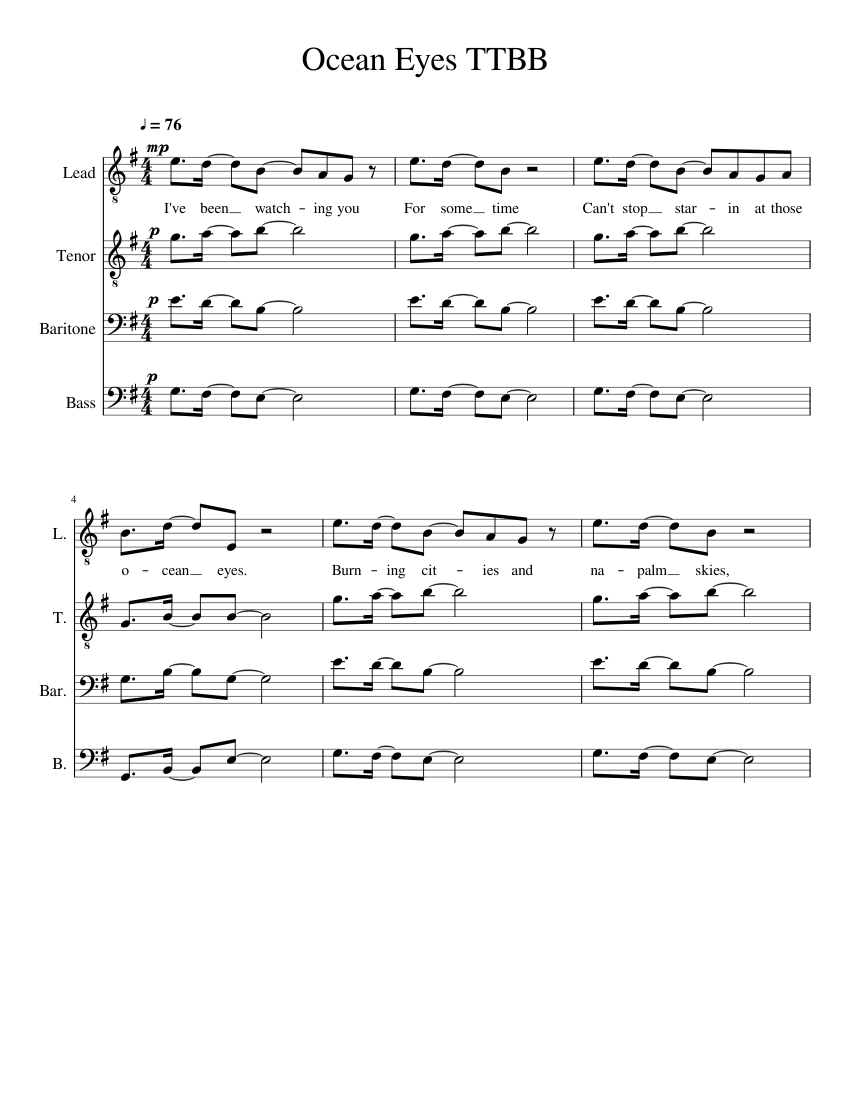 Ocean Eyes Sheet music for Piano Download free in PDF or