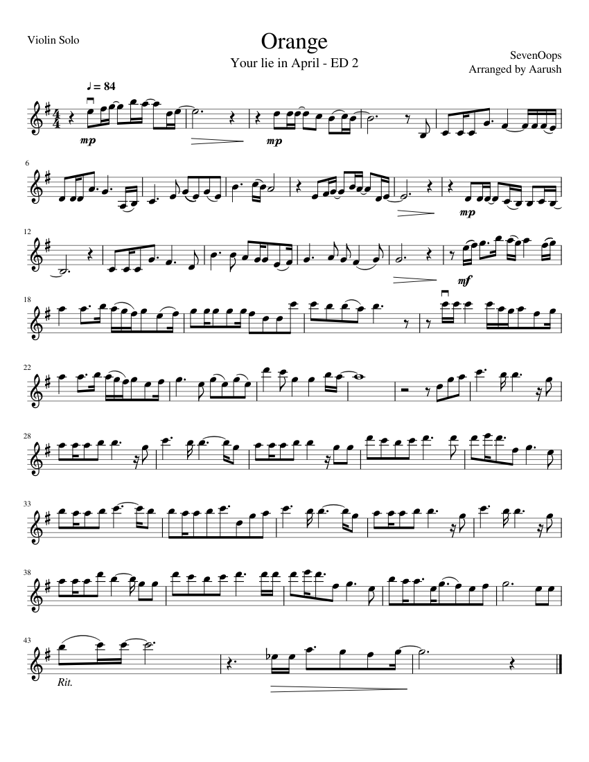Orange Sheet music for Violin | Download free in PDF or MIDI