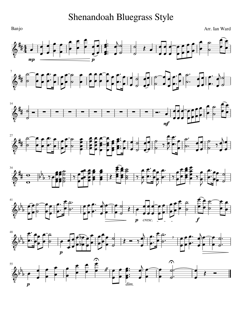 Shenandoah Bluegrass Style Sheet music for Guitar | Download free in PDF or MIDI | Musescore.com