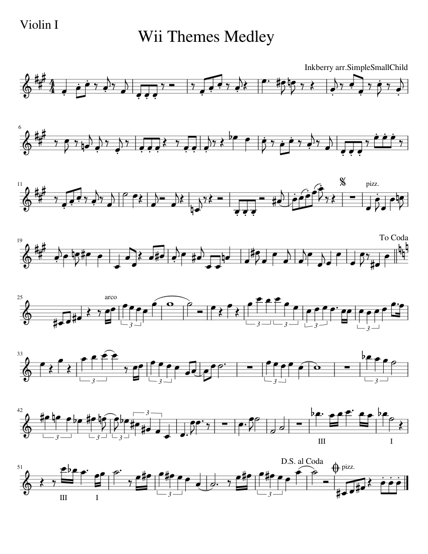Wii Theme Song Violin Sheet Music
