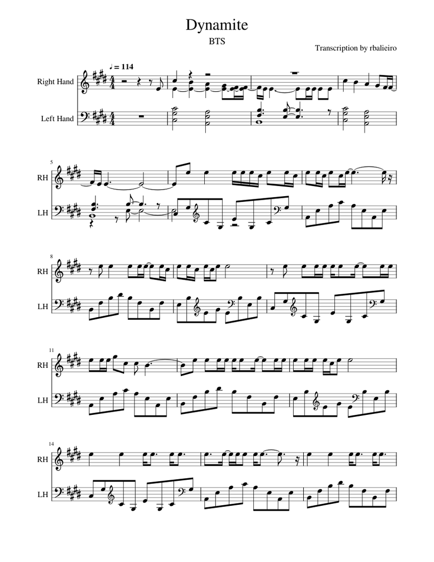 BTS (방탄소년단) - Dynamite [Piano Version] Sheet music for Piano (Solo