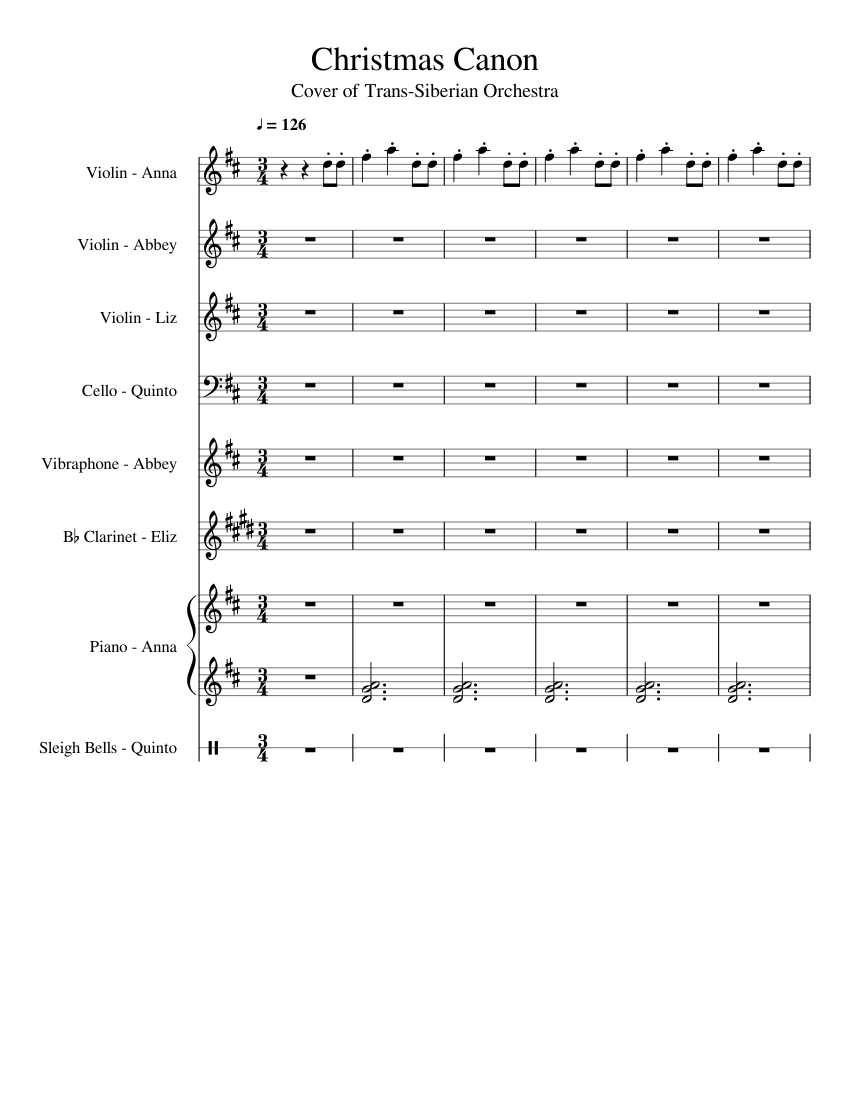 Christmas Canon Sheet music for Violin, Clarinet, Piano, Cello