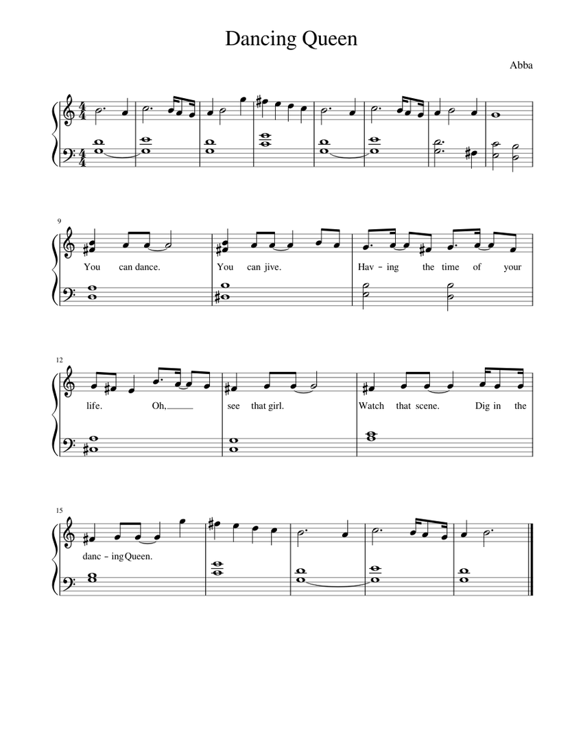Dancing Queen Sheet music for Piano | Download free in PDF or MIDI