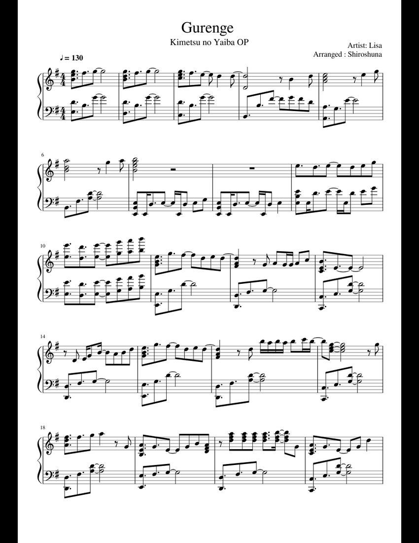 Gurenge sheet music for Piano download free in PDF or MIDI