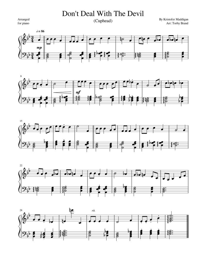 Don't Deal With The Devil (Cuphead) sheet music for Piano ...
