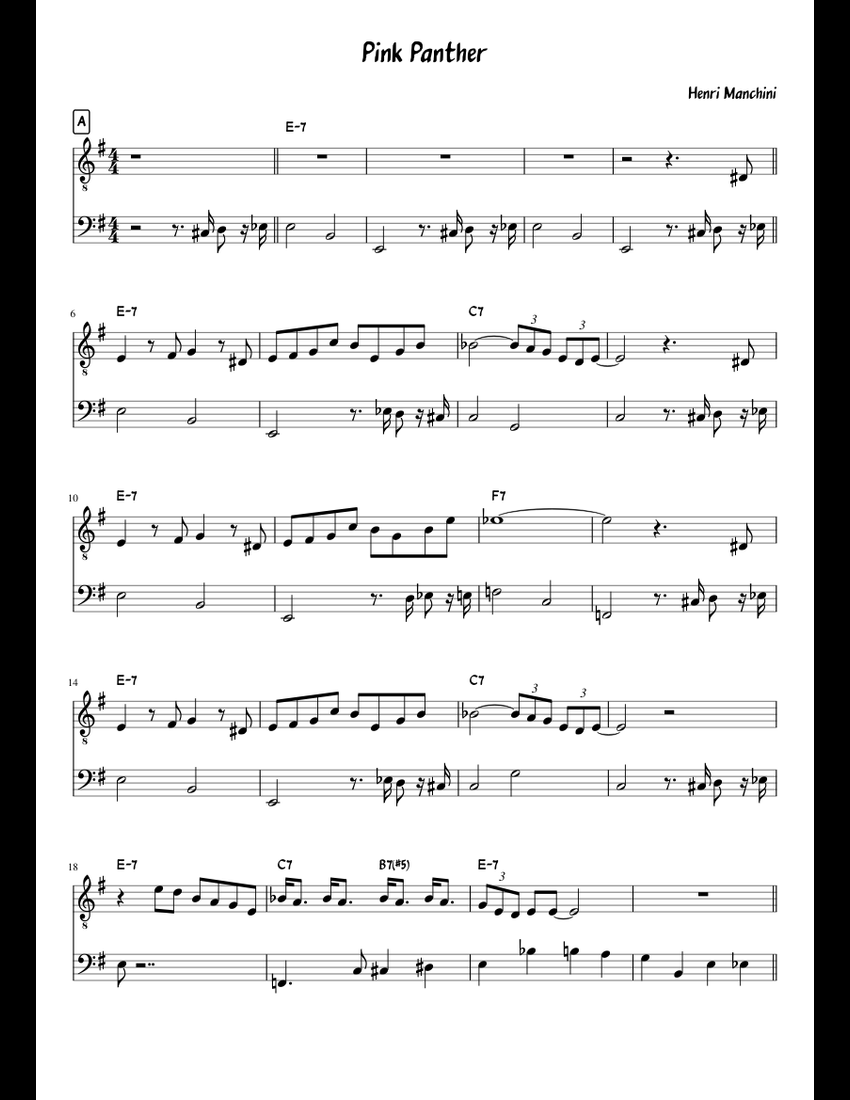 Pink Panther incl. Bass sheet music for Guitar, Bass ...