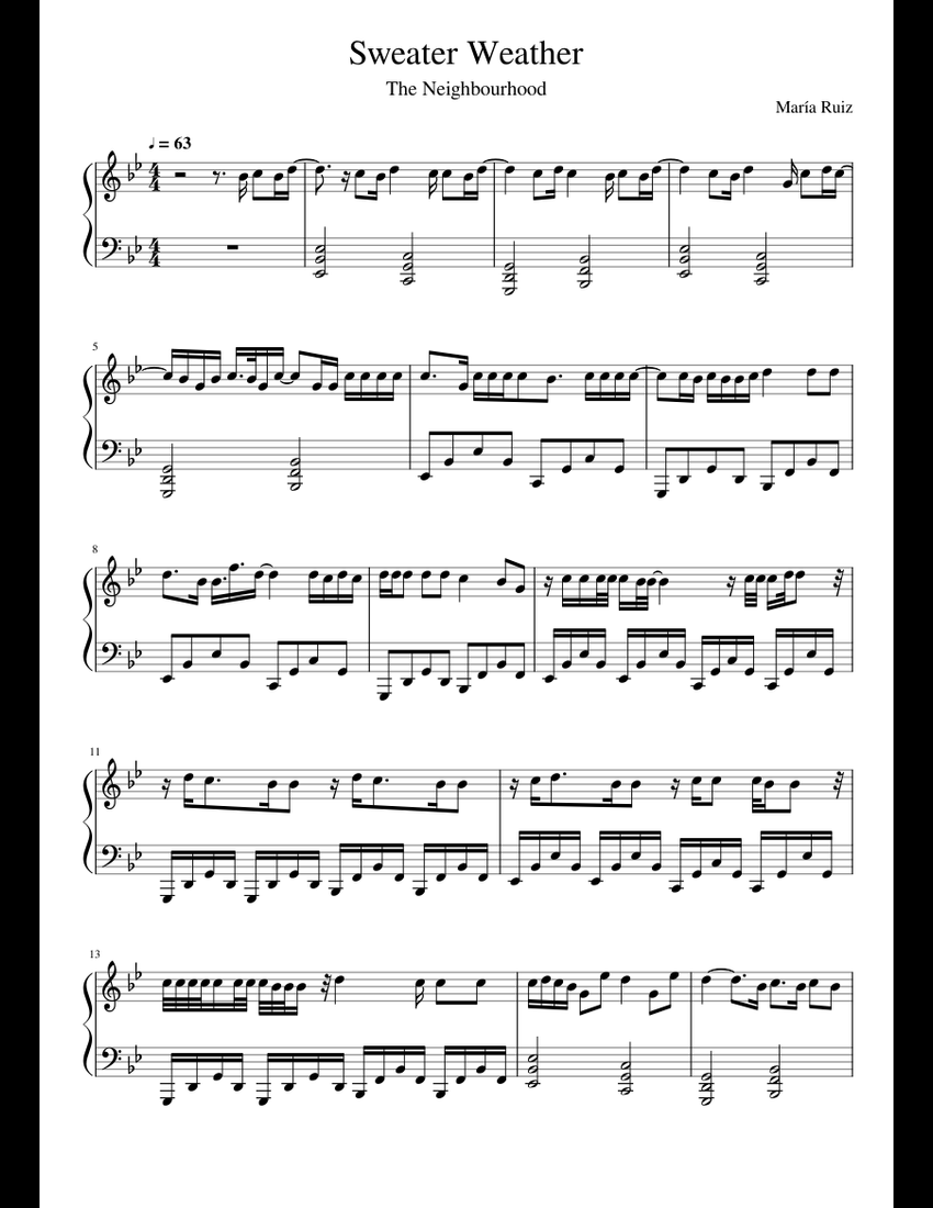 Sweater Weather The Neighbourhood sheet music for Piano download free