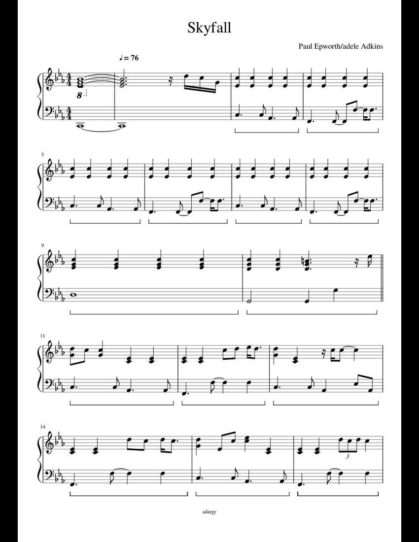 Skyfall sheet music for Piano download free in PDF or MIDI