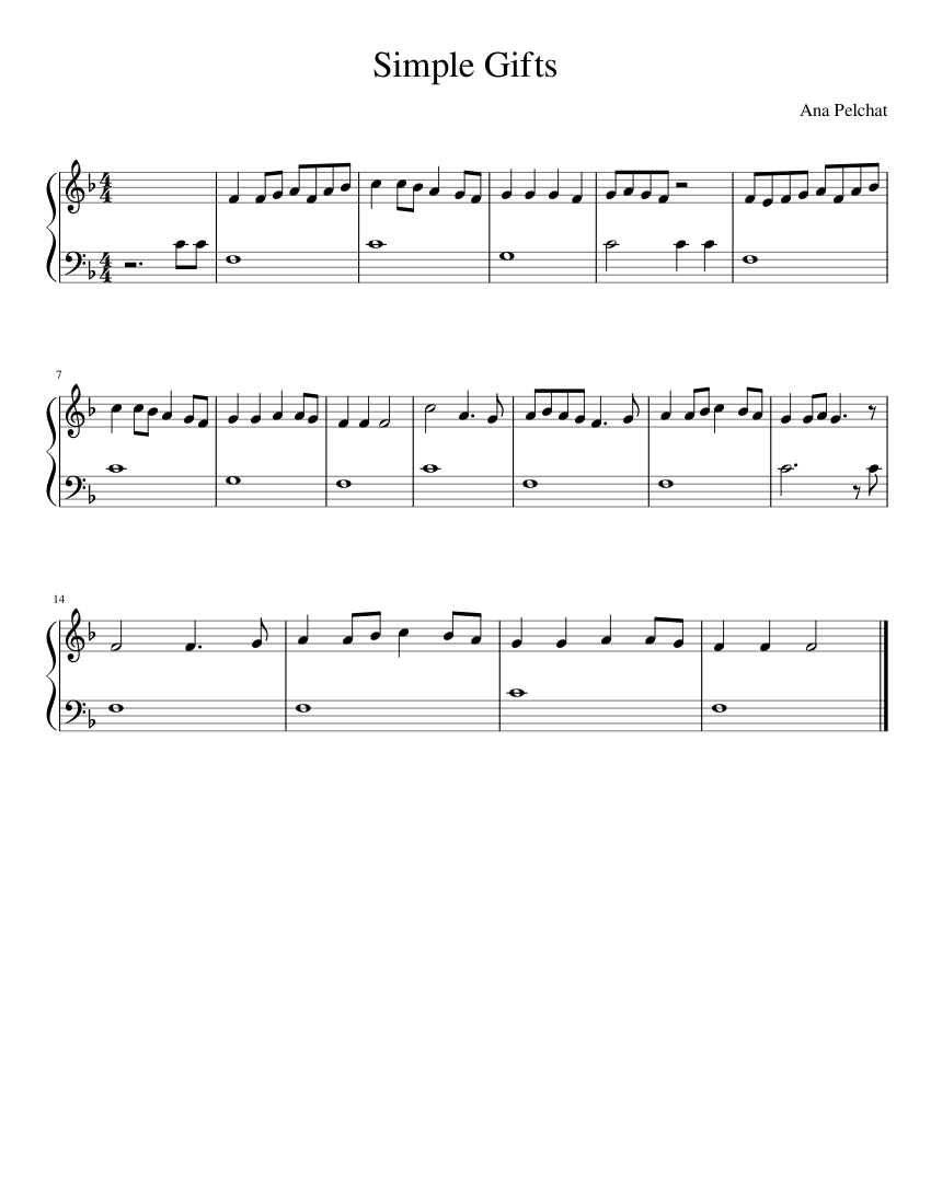 Simple Gifts Sheet music for Piano | Download free in PDF or MIDI