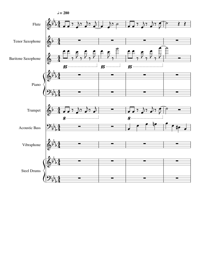 Dolphin Shoals Sheet music for Piano, Flute, Saxophone (Tenor