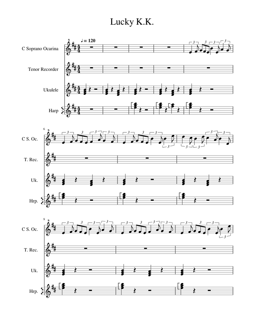 Lucky K.K. (Animal Crossing) Sheet music for Harp, Recorder, Ukulele