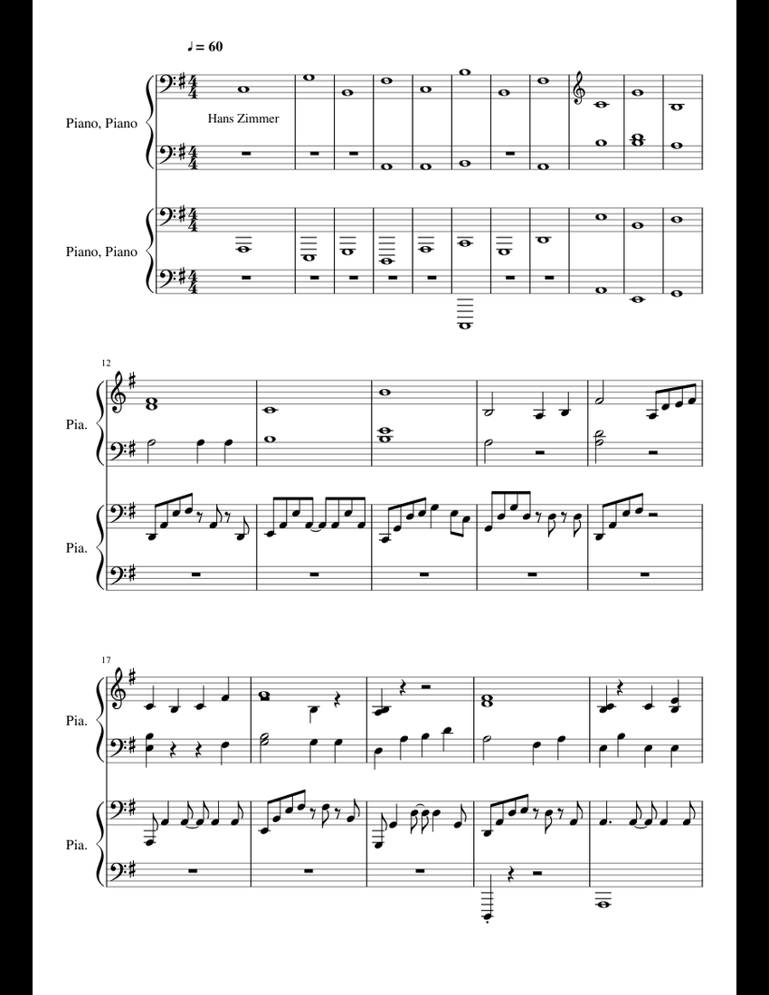 TIME INCEPTION sheet music for Piano download free in PDF or MIDI