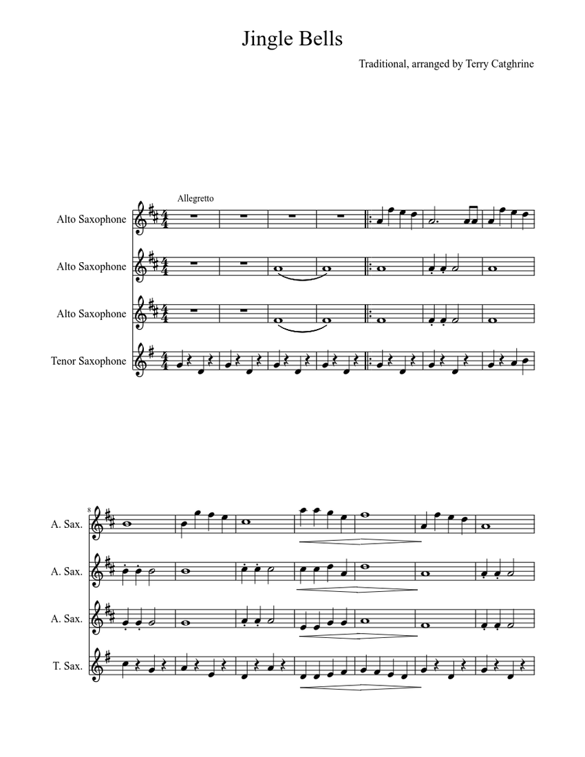 Jingle Bells Sheet music for Alto Saxophone, Tenor Saxophone Download