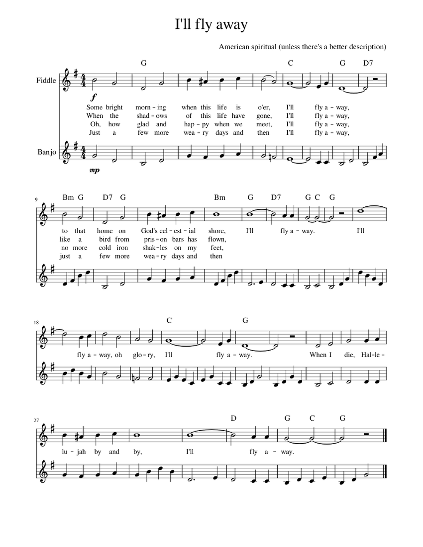 I'll fly away sheet music download free in PDF or MIDI