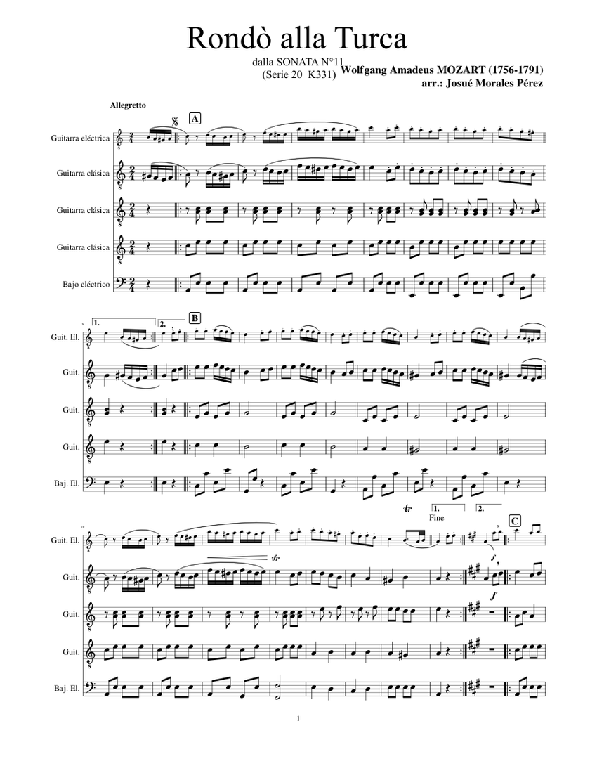 Rondo Alla Turca Classical Guitar