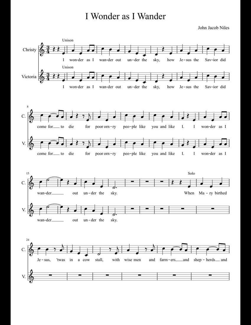 I Wonder as I Wander sheet music for Voice download free in PDF or MIDI