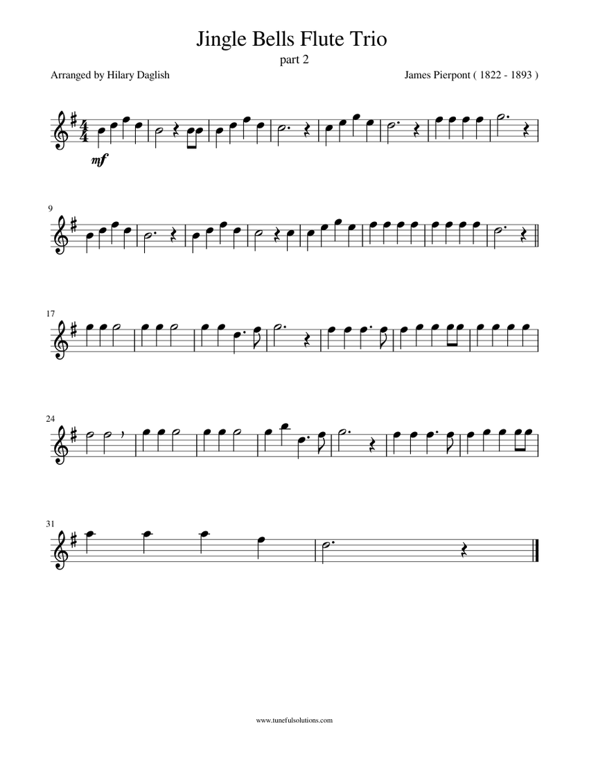 Jingle Bells Flute Trio part 2 Sheet music for Flute (Solo)
