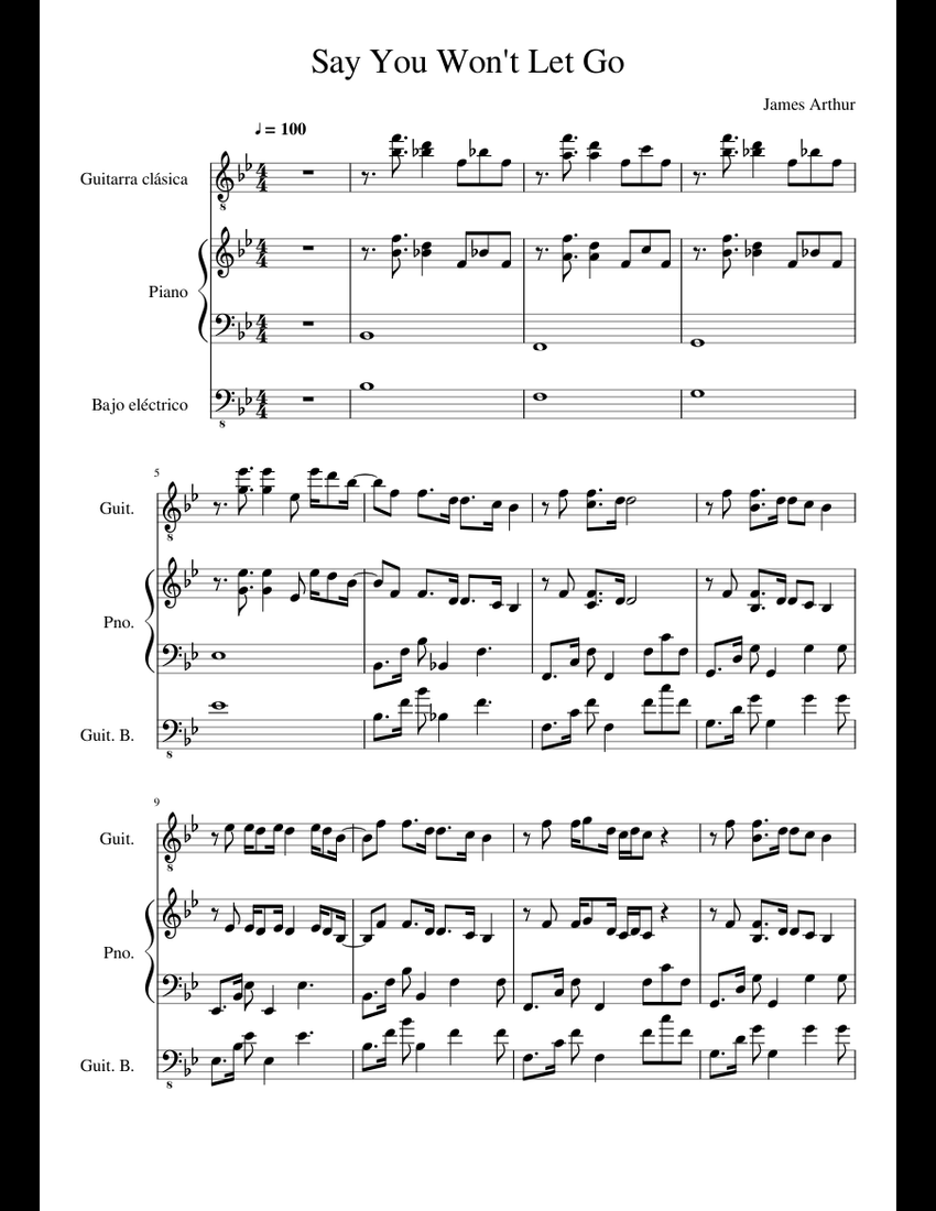 Say You Won t Let Go sheet music for Piano, Guitar, Bass download free