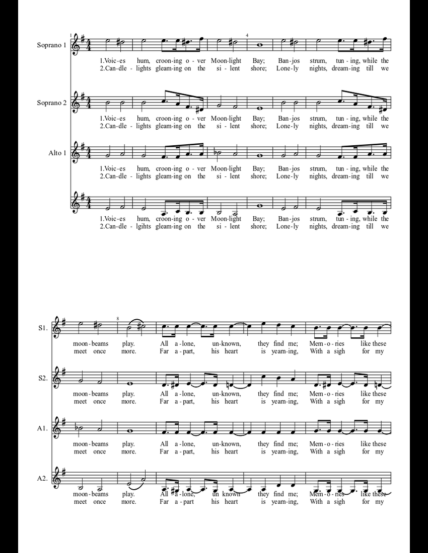 Barrett Octet Moonlight Bay - All sheet music download free in PDF or MIDI
