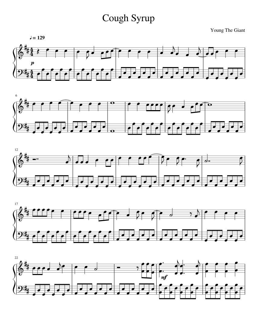 Cough Syrup by Young The Giant Sheet music for Piano (Solo)