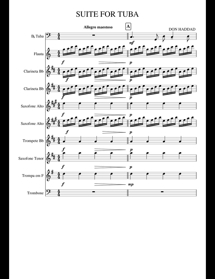 SUITE FOR TUBA sheet music for Flute, Clarinet, Tuba, Alto Saxophone ...